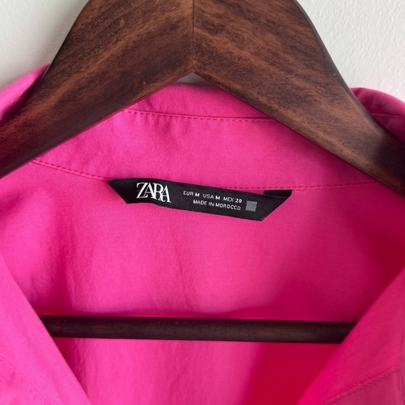 ZARA Pink Cotton Oversized Button Up Shirt Top Size Medium - Picture 3 of 6